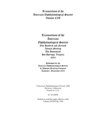 Volume 102 - The American Ophthalmological Society