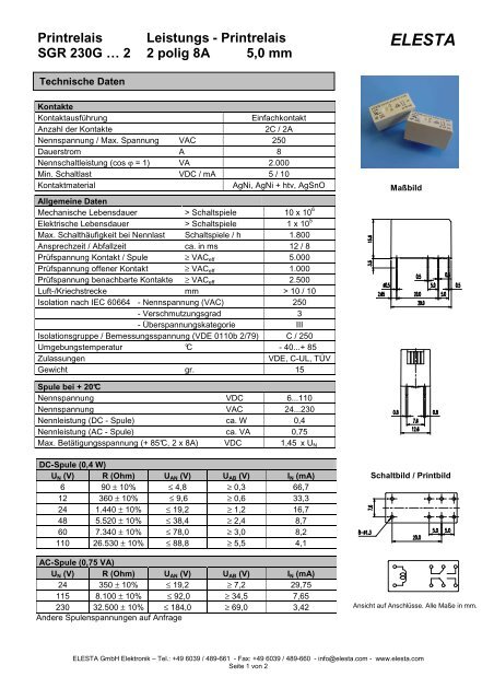 Printrelais SGR 230G - Elesta GmbH