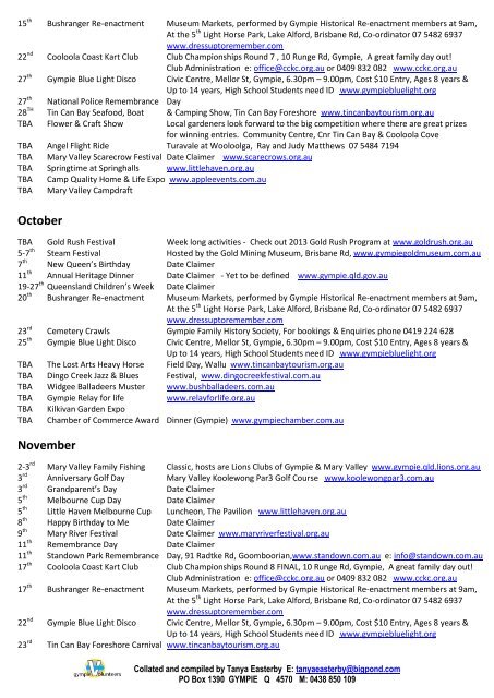 2013 Gympie Regional Event Calendar by Tanya Easterby