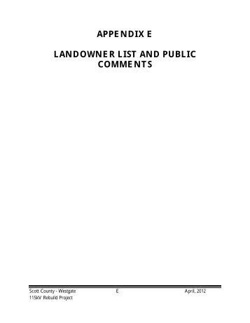 appendix e landowner list and public comments - State of Minnesota