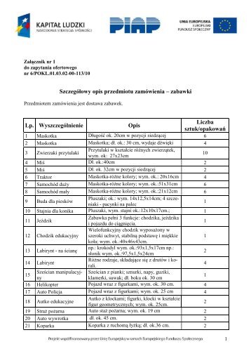 Szczegółowy opis przedmiotu zamówienia – zabawki Lp ... - Piap