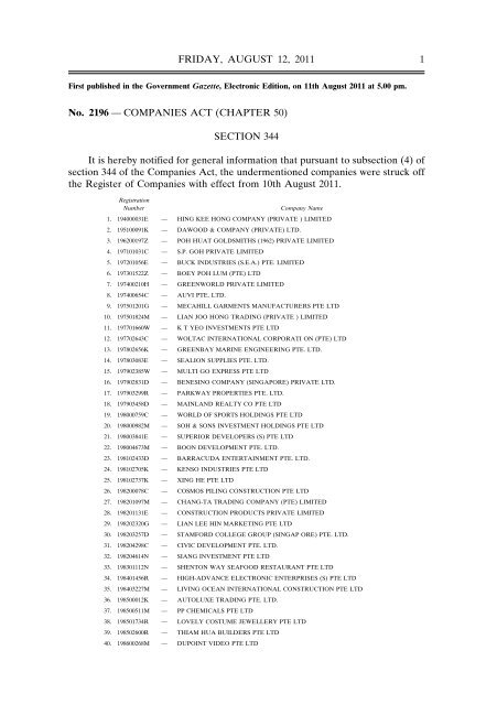 No. 2196 — COMPANIES ACT (CHAPTER 50 ... - Announcements