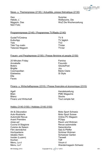 Zusammensetzung der Titelgruppen / Composition des familles de ...