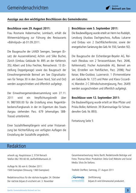 Das informative Monatsmagazin für Beinwil am See