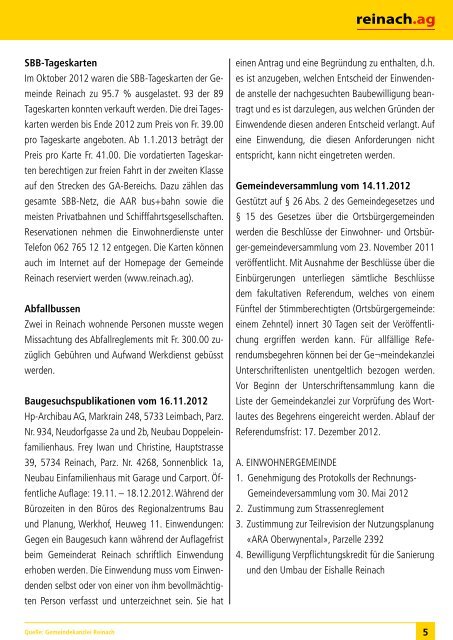 Das informative Monatsmagazin für Reinach 12 / 2012