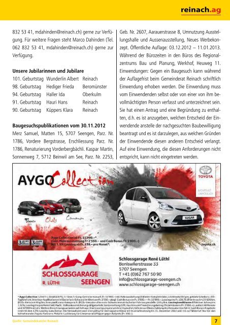 Das informative Monatsmagazin für Reinach 12 / 2012