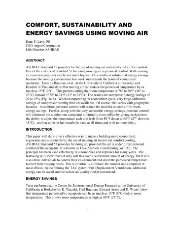 comfort, sustainability and energy savings using moving air