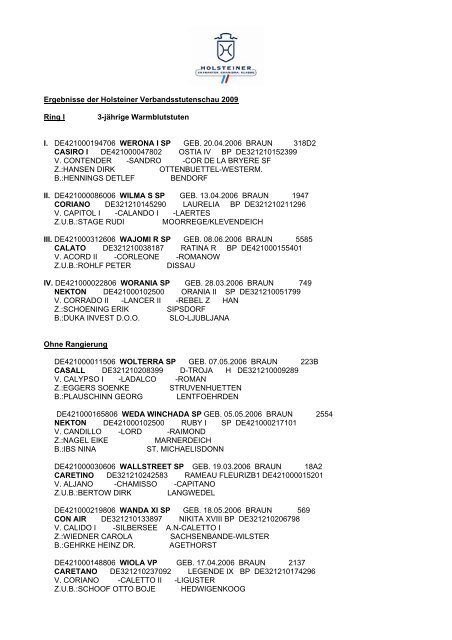 Rangierung - Holsteiner Verband