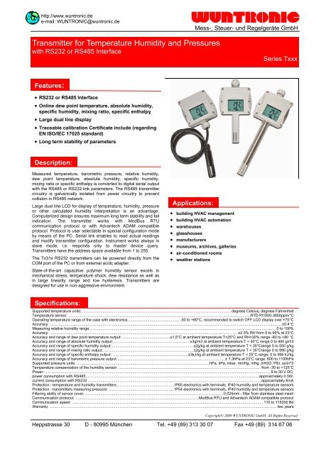 Transmitter for Temperature Humidity and ... - Wuntronic GmbH