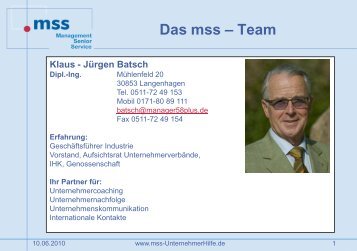 Klaus - Jürgen Batsch - MSS - UnternehmerHilfe eG