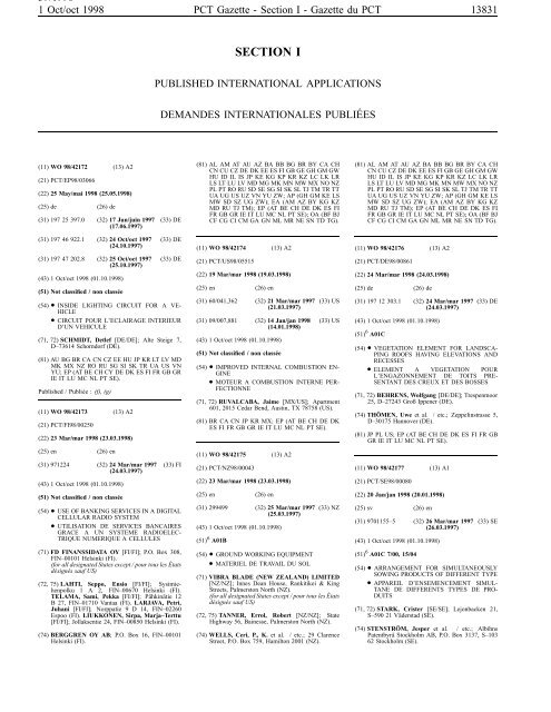 PCT/1998/39 : PCT Gazette, Weekly Issue No. 39, 1998 - WIPO