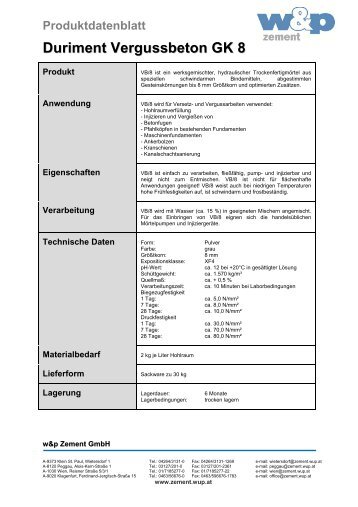 DURIMENT Vergussbeton GK8 - Wietersdorfer & Peggauer ...