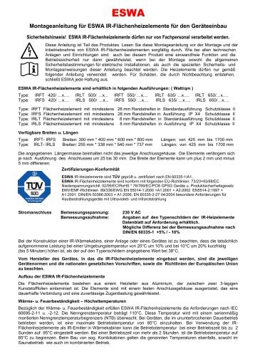 Montageanleitung Montageanleitung für ESWA Heizfolien für den