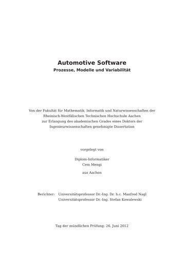 Automotive Software - Prozesse, Modelle und Variabilität - SE@RWTH