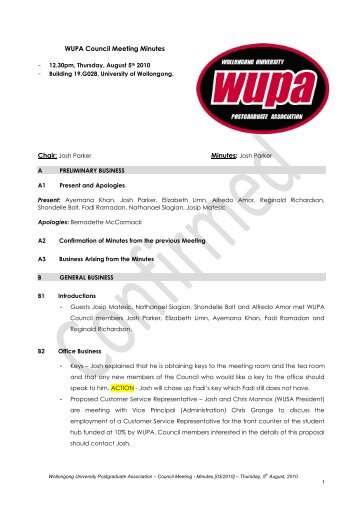 WUPA Council Meeting Minutes - University of Wollongong