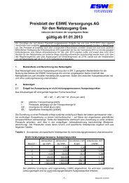 Preisblatt Netzentgelte Gas gültig ab 01.01.2013 - ESWE ...