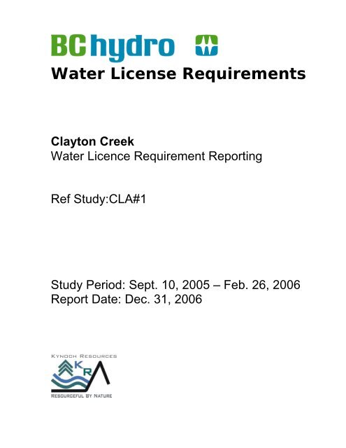 Clayton Falls Project Water Use Plan Aquatic - BC Hydro