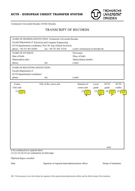 TRANSCRIPT OF RECORDS - Technische Universität Dresden