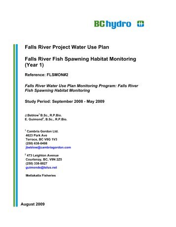 Falls River Project Water Use Plan Falls River Fish ... - BC Hydro