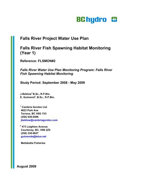 Falls River Project Water Use Plan Falls River Fish ... - BC Hydro