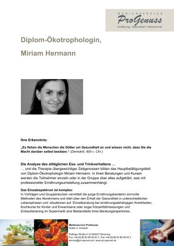 Diplom-Ökotrophologin, Miriam Hermann - Medienservice ProGenuss
