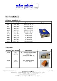 Electronic ballasts - eta plus electronic GmbH