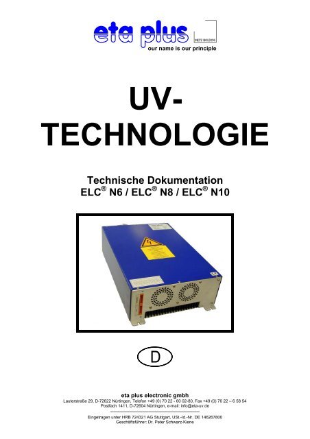 UV- TECHNOLOGIE ÃÂ£ÃÂ¤ÃÂ¸ - eta plus electronic GmbH