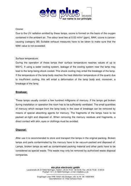 Safety data sheet Hg lamp - eta plus electronic GmbH