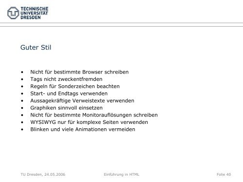 Einführung in HTML - Fakultät Elektrotechnik und Informationstechnik