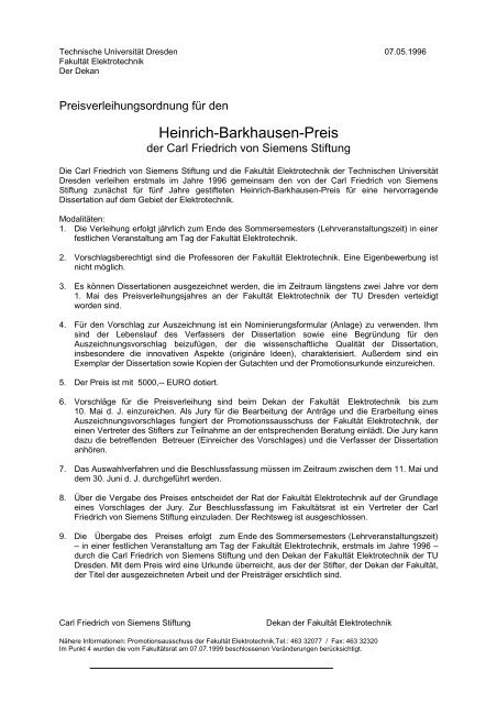 Heinrich-Barkhausen-Preis - Fakultät Elektrotechnik und ...