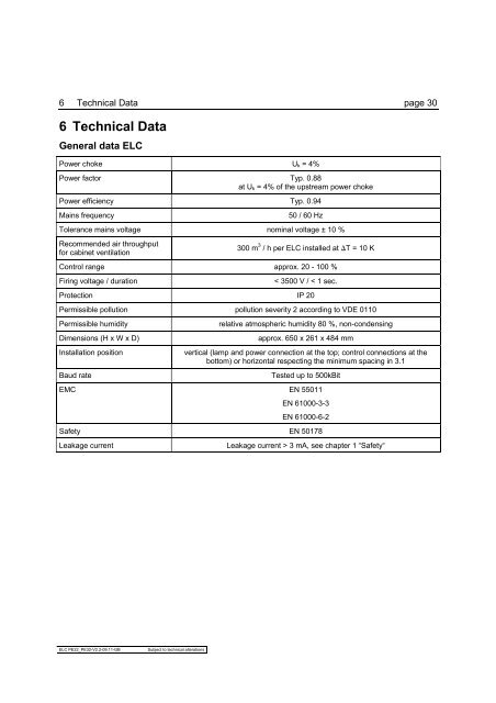 UV- TECHNOLOGY Technical Documentation ELC PE22 / PE32