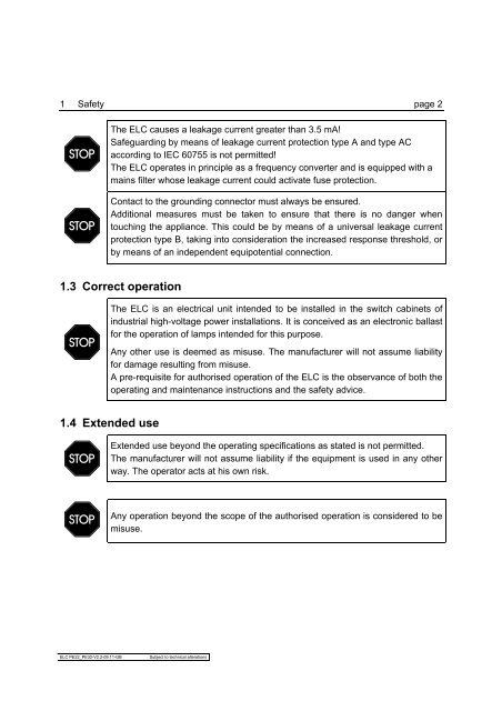 UV- TECHNOLOGY Technical Documentation ELC PE22 / PE32