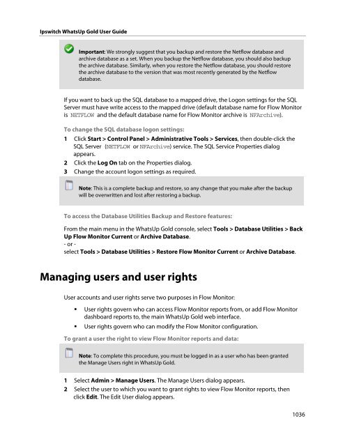 Ipswitch WhatsUp Gold User Guide - Ipswitch Documentation Server