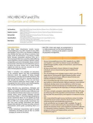 HIV, HBV, HCV and STIs: similarities and differences - ASHM