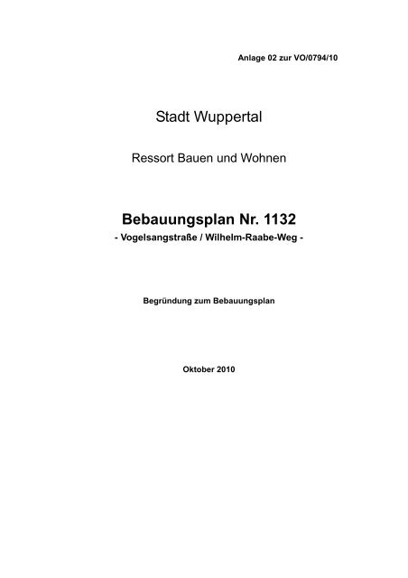 Stadt Wuppertal Bebauungsplan Nr. 1132