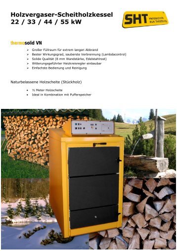 Holzvergaser-Scheitholzkessel 22 / 33 / 44 / 55 kW - SHT
