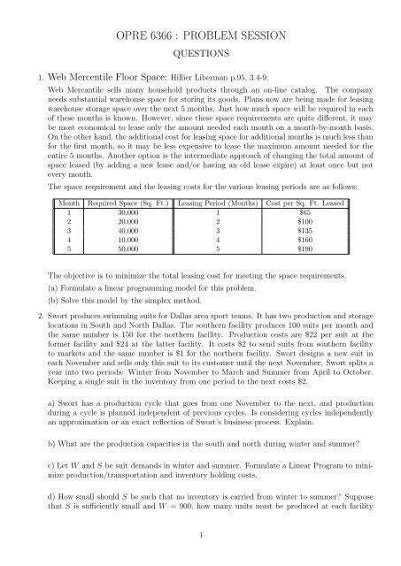 OPRE 6366 : PROBLEM SESSION - The University of Texas at Dallas