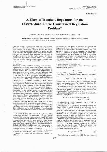 A Class of Invariant Regulators for the Discrete-time Linear ... - LSIS