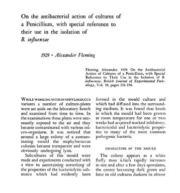 On the antibacterial action of cultures of a Penicillium, with special ...