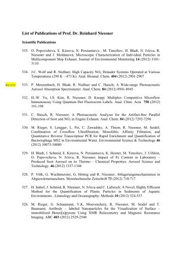 List of Publications of Prof. Dr. Reinhard Niessner - Institut für ...