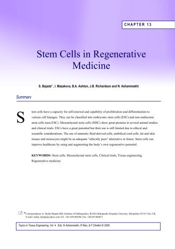 Chapter 13: Stem Cells in Regenerative Medicine - Oulu