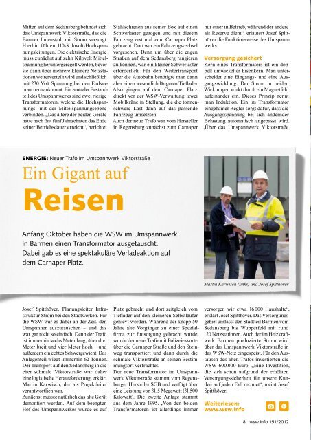 wsw.info Ausgabe 151 / Dezember 2012 - Wuppertaler Stadtwerke
