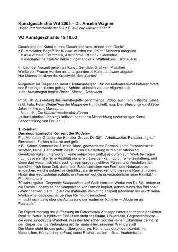 Kunstgeschichte WS 2003 – Dr. Anselm Wagner VO ... - Twoday