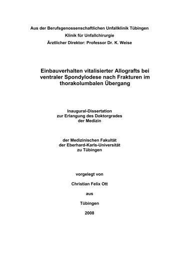 Einbauverhalten vitalisierter Allografts bei ventraler Spondylodese ...