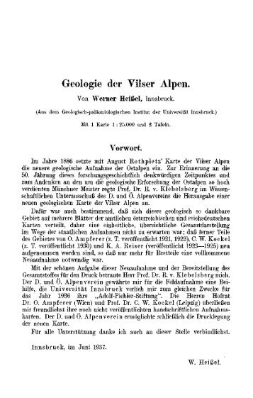 Geologie der Vilser Alpen. - Geologische Bundesanstalt