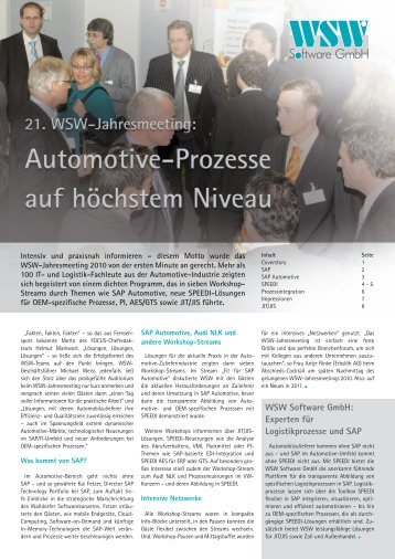 Nachlese WSW Jahresmeeting 2010 (PDF) - WSW Software GMBH