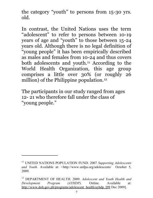 Contraceptive use of young people in select urban - Youth Sextion