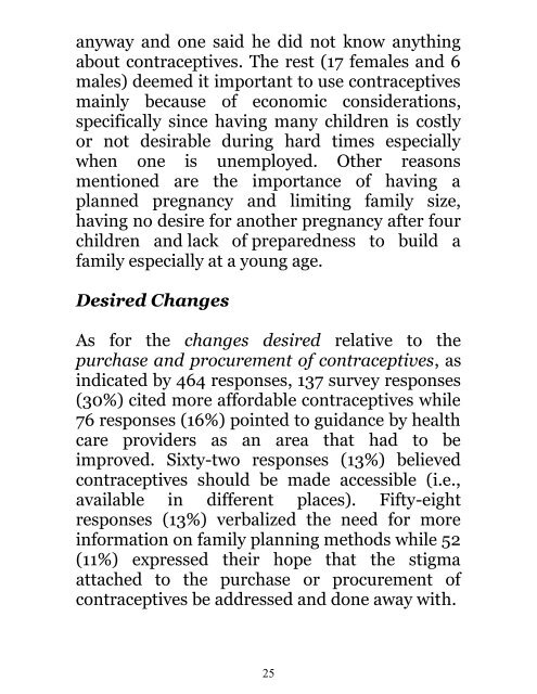 Contraceptive use of young people in select urban - Youth Sextion