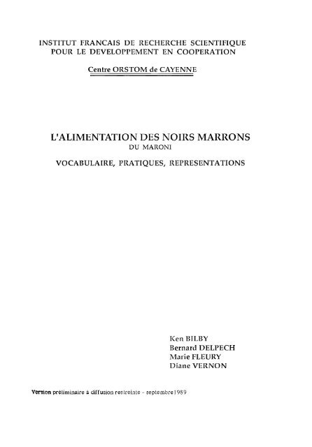 L'alimentation des Noirs Marrons du Maroni : vocabulaire ... - IRD