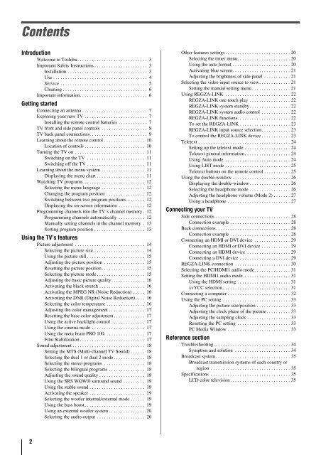 LCD52/57Z3500AET LCD Color TV Owners Manual - Toshiba REGZA